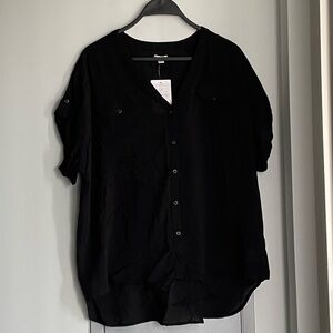 NWT ANTHROPOLOGIE ODILLE Black Button Down Short Sleeve Shirt